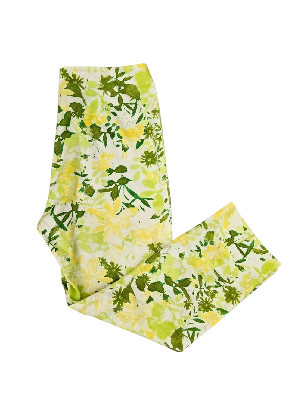T TAHARI Citrus Green & Yellow Floral Stretch Cropped Pants | SZ 4